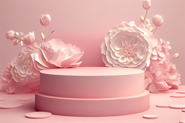 Elegant Pink Cosmetic Product Podium With Copy Space Generative AI