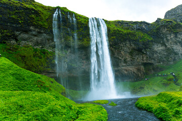 Fototapeta premium Seljalandsfoss waterfall in Iceland, travel the world 