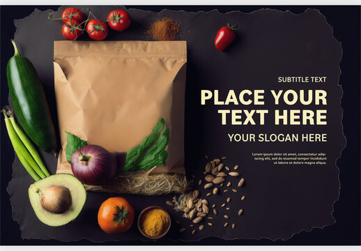 Brown Paper Bag Next to Avocado and Almonds with Other Fruits and Vegetables Mockup Generative AI
