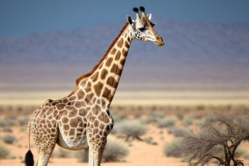 Obraz na płótnie Canvas A tall giraffe with brown spots and a long neck Generative AI