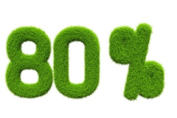 80% green fur 3D render, fluffy  promotion and discount price illustration 