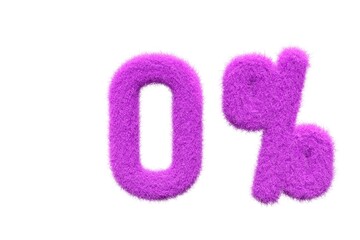 0% pink fur 3D render, fluffy  promotion and discount price illustration 