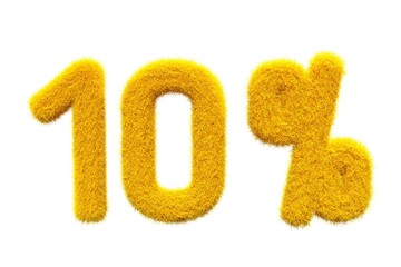 10% yellow fur 3D render, fluffy  promotion and discount price illustration 