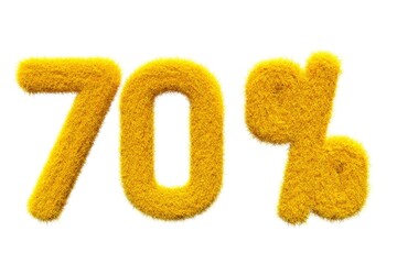 70% yellow fur 3D render, fluffy  promotion and discount price illustration 