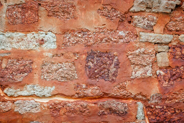 Old Brick Wall Texture.Red Distressed Wall Surface Grunge Red Stonewall Background.
