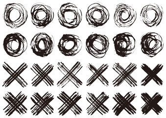 筆で書いたバツと丸の素材集