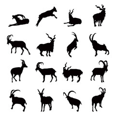 Goat silhouette vector illustration set.
