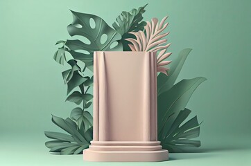 Attractive Pastel Green Cosmetic Product Display With Copy Space Generative AI