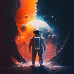 Astronaut in outter space looking for other planets. Generative ai