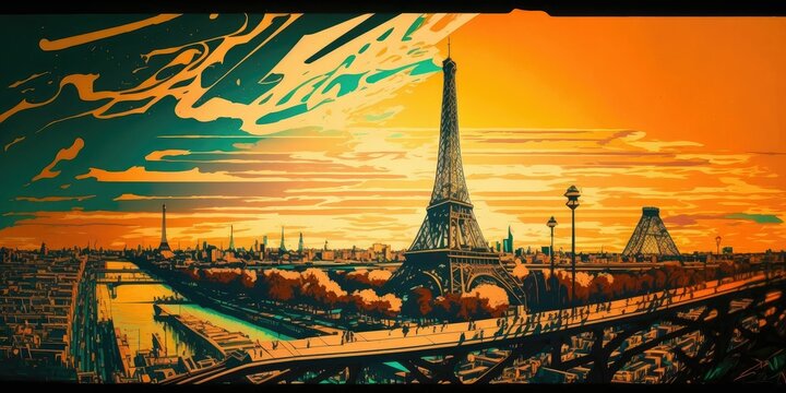 an artistic picture of the eiffel tower and bridge