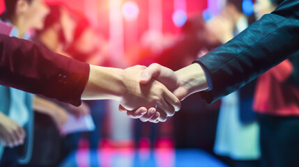 Close up.person shaking hands.business collaboration.friendship or partner support together.professional makeing deal.happy and successful.Generative ai technology