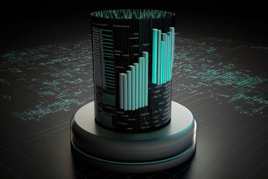 3d illustration of business graph over dark background with binary code.
