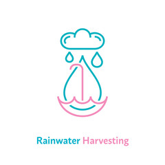 Rainwater harvesting system sign. Editable vector illustration