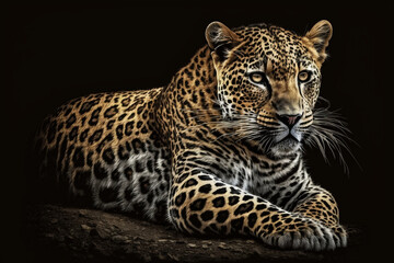 Fototapeta na wymiar leopard in front of black background Generative AI