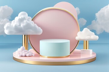 Attractive Pastel Clouds Beauty Product Podium With Copyspace Generative AI