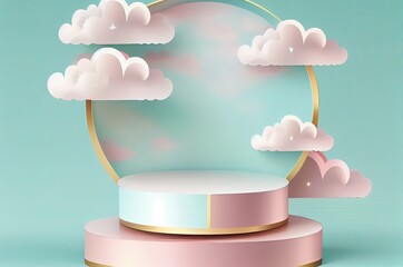 Elegant Pastel Clouds Beauty Product Display With Copy Space Generative AI