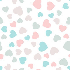 Colorful seamless pattern of pastel pink and turquoise hearts. Suitable for printing on textile, fabric, wallpapers, postcards, wrappers