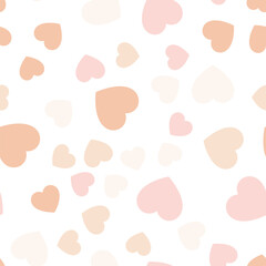 Colorful seamless pattern of pastel beige hearts on white background. Suitable for printing on textile, fabric, wallpapers, postcards, wrappers
