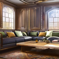Obraz premium A spacious living room with an oversized sectional couch1, Generative AI