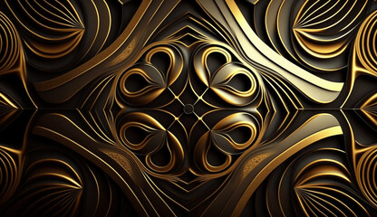 abstract fractal background with black and gold ai generated
