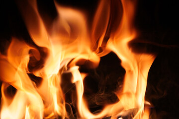 bright fire on black background
