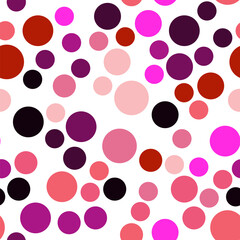 Fototapeta na wymiar Vibrant seamless repeating pattern of black, pink, purple, red bubbles for printing on clothes, bags, cups, wallpapers, postcards, wrappers and other surfaces