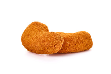 Crispy chicken nuggets, isolated on white background.