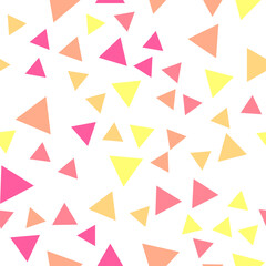 Geometric seamless pattern of pink, beige, orange, yellow triangles for textile, paper and other surfaces