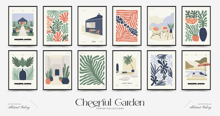 Nature, garden and landscape poster template or card. Flowers and plants at home and outdoor.