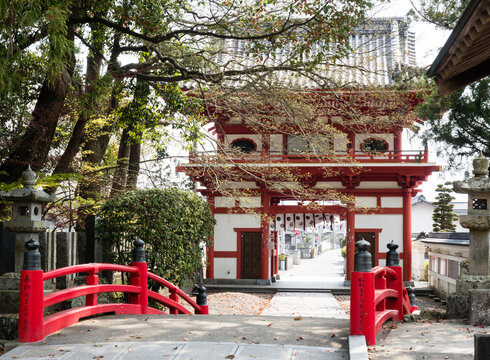 Naruto, Japan - April 2, 2018: Entrance gate of Konsenji, temple number 3 on Shikoku pilgrimage