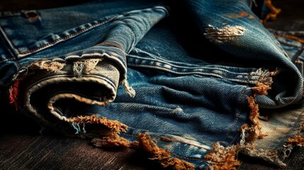 Worn-out denim fabric with frayed edges Generative AI