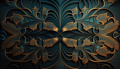 Teal and gold intricated background ai generated