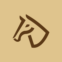 simple brown horse head icon logo vector design, modern animal logo pictogram design of stallion