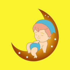 baby child sleeping on the moon