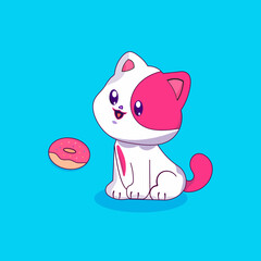 cute cat eating donut cartoon vector icon illustration animal food icon concept isolated flat