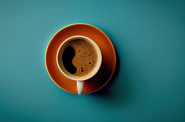 Attractive Coffee Cup On Blue Background With Copyspace Generative AI