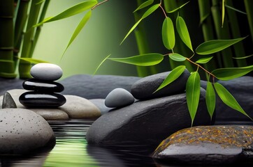 Beautiful Spa Bamboo And Stones Backdrop With Copyspace Generative AI