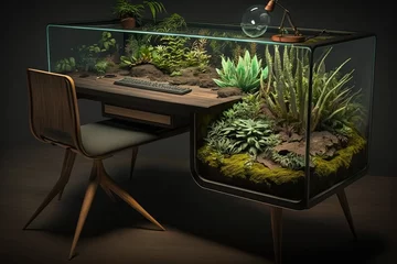 Foto op Canvas Desk with a built - in planter or terrarium complete with plants and soil, concept of Organic Decor and Nature-Inspired, created with Generative AI technology © tookitook