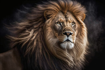 Obraz na płótnie Canvas A majestic lion with an imposing mane Generative AI