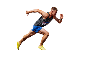 athlete runner starting running sprint on transparent background, sports photo