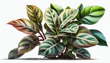 Fototapeta na wymiar Minimalist Watercolor House Plant Illustration on White Background, Generative AI