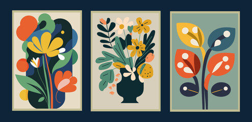 Set of abstract floral design elements. Vector illustration in flat style.