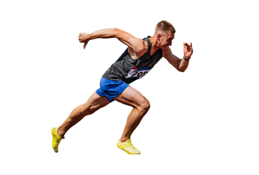 athlete runner starting running sprint on transparent background, sports photo