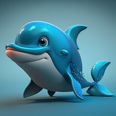 3D cartoon illustration,cute dolphin,generative ai