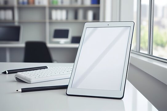 Stylish Sleek Tablet Office Setting Mockup Display With Copyspace Generative AI