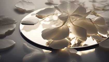 Orchid petals on mirror background