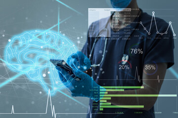 Medicine doctor touching icon medical network connection with modern virtual screen interface, medical technology network concept