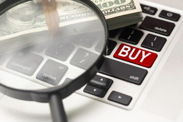 buy button on computer keyboard showing business concept