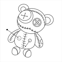 Voodoo coloring page with pins in a simple doodle style vector illustration