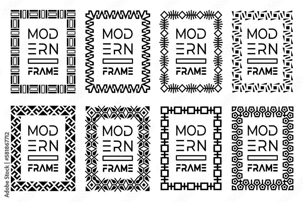Poster rectangle frame set in black and white colors. abstract patterned borders. decorative frames in retr